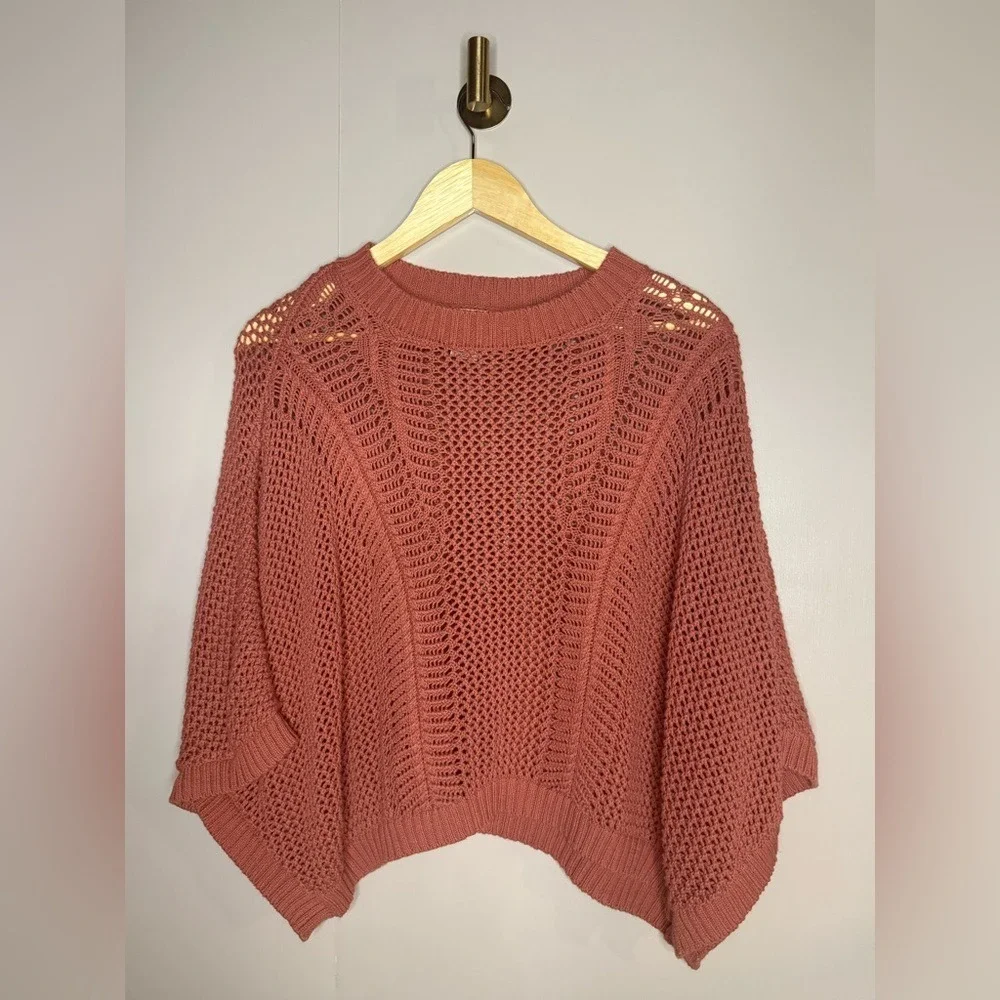 essica Simpson Open‎ Crochet Batwing Sweater Rust Boho Festival Medium - Picture 3 of 6